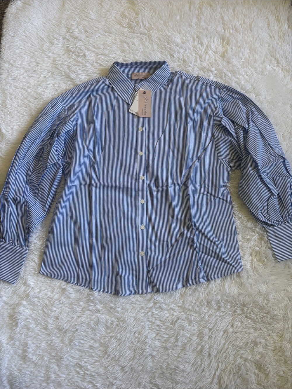 NWT Philosophy Republic Clothing Blue And White Striped Button Down Shirt Size L